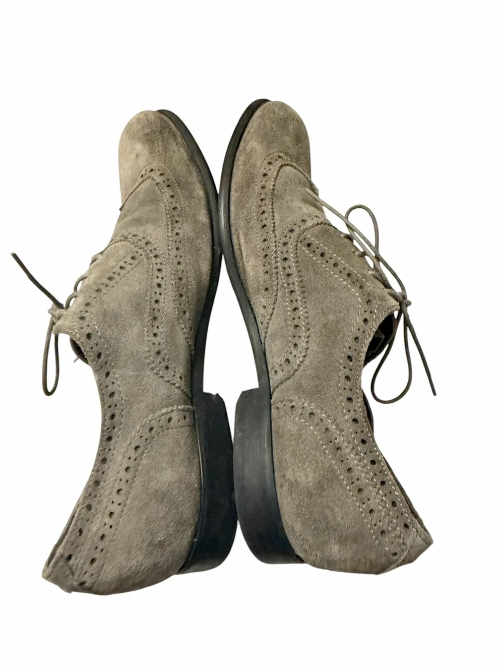 John Varvatos Men's Suede Wingtip Oxfords - Taupe Gray, pre-owned, SZ12